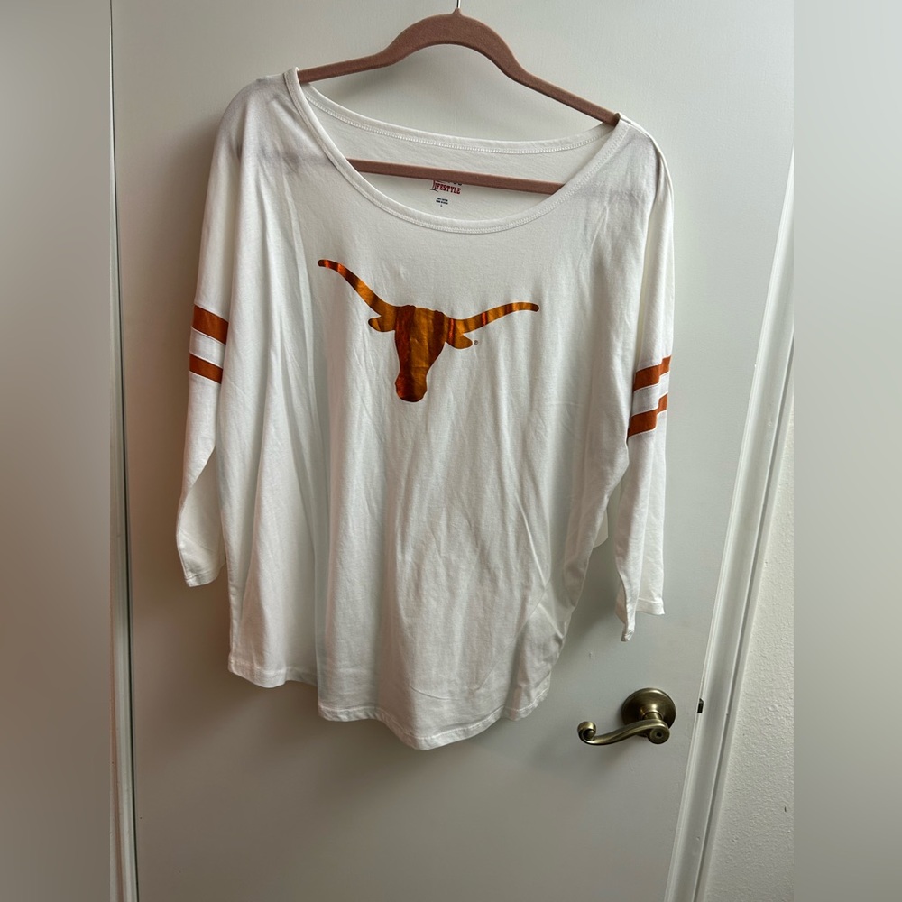 Women's White Long Sleeve Top with Orange Graphic UT Longhorn Large
